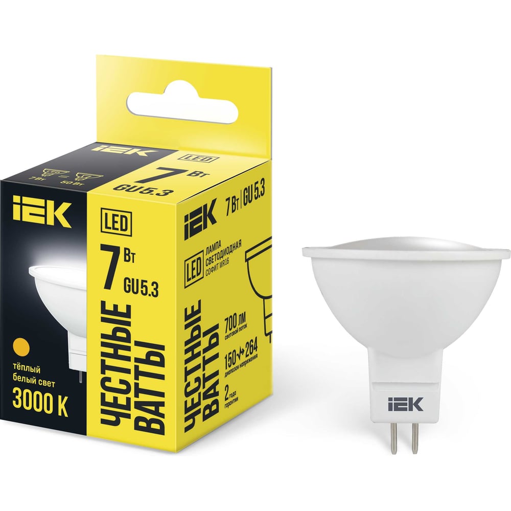 Лампа IEK LED MR16 софит 7 Вт 230 В 3000К GU5.3 LLE-MR16-7-230-30-GU5