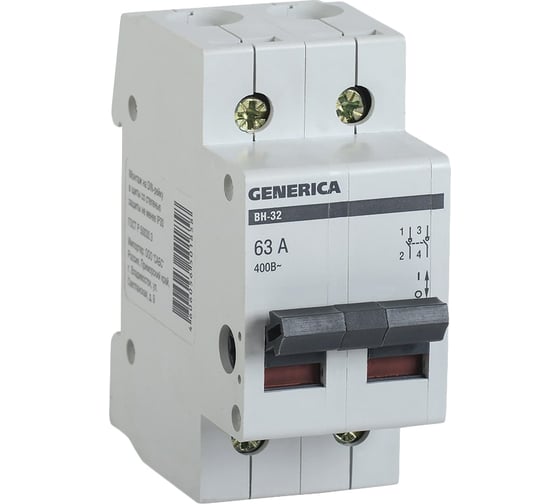 Изображение товара Выключатель нагрузки мини-рубильник GENERICA ВН-32 2Р 63 А MNV15-2-063