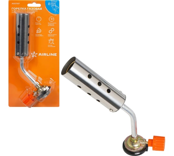 Изображение товара Горелка газовая Airline на цанговый баллон, ручн. поджиг, сопло D31х90 мм, анти-вспышка ADGT007