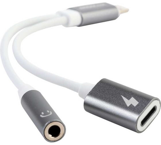 Изображение товара Переходник/адаптер Ergolux Elx-csa01-c01 (адаптер lightning звук+зарядка, 2 lightning-3.5мм, 8см, белый, блистер) 15290