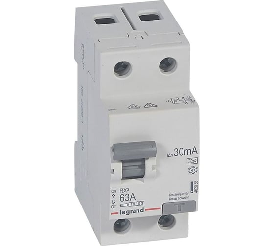 Изображение товара Выключатель дифференциального тока Legrand УЗО 2п 63А 30мА тип A RX3 Leg 402038