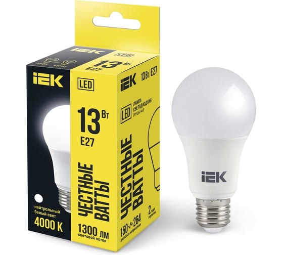 Изображение товара Лампа LED A60 груша IEK 13Вт 230В 4000К E27 LLE-A60-13-230-40-E27