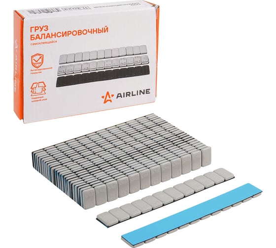 Изображение товара Груз балансировочный AIRLINE самоклеящийся, стальной, 125гр, 50 шт., серый ATRK173