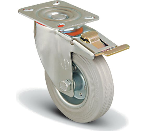 Изображение товара Колесо серое промышленное поворотное с тормозом 100 мм MFK-TORG EM01-SPRg-100-F