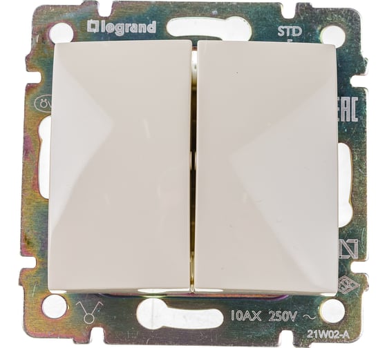 Изображение товара Выключатель Legrand двухклавишный Legrand Valena 10А 250В схема 5 безвинтовые зажимы слоновая кость 774305