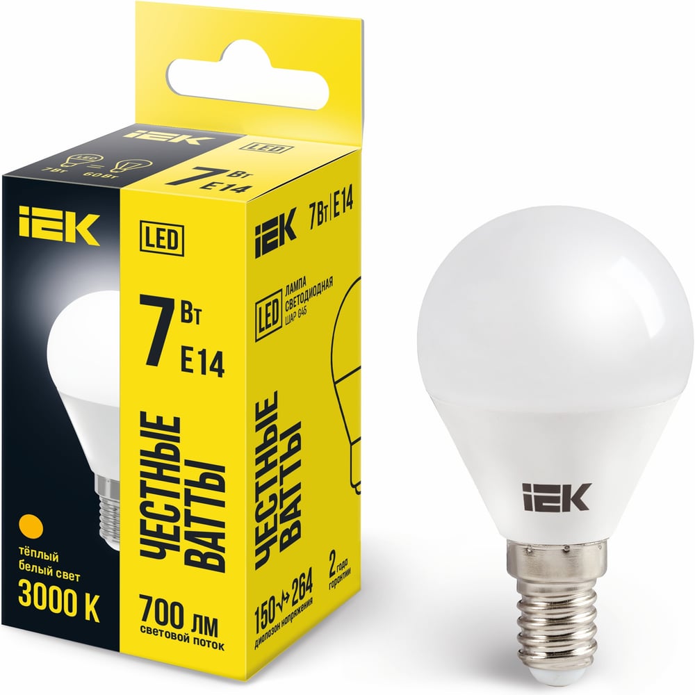 Изображение товара Лампа IEK LED G45 шар 7 Вт 230 В 3000К E14 LLE-G45-7-230-30-E14 Изображение товара Лампа IEK LED G45 шар 7 Вт 230 В 3000К E14 LLE-G45-7-230-30-E14