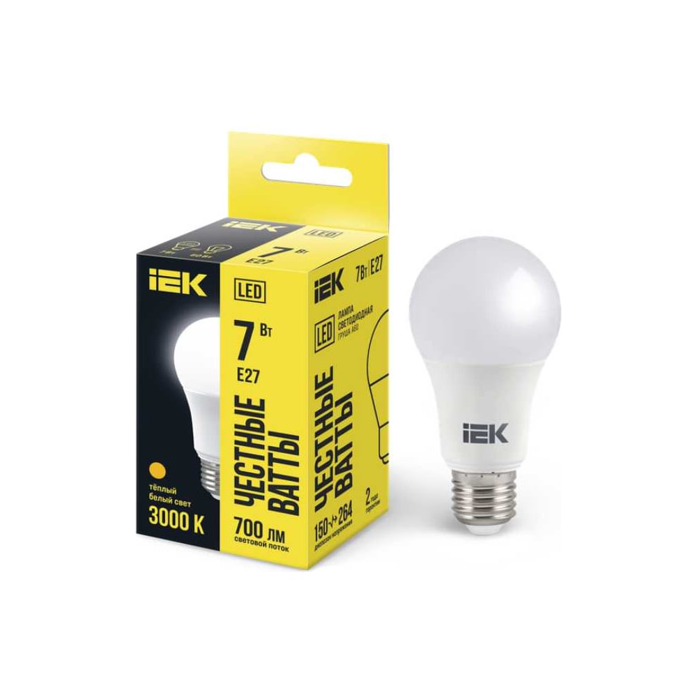 Изображение товара Лампа LED A60 шар 7 Вт 3000К Е27 IEK Энергоэффективная
