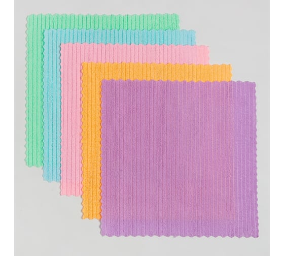 Изображение товара Набор салфеток для уборки Доляна "Нежность" 30х30 см, 5 шт., микрофибра, 100% п/э 9130262