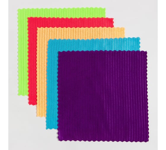 Изображение товара Набор салфеток для уборки Доляна "Яркость" 30х30 см, 5 шт., микрофибра, 100% п/э 9130261