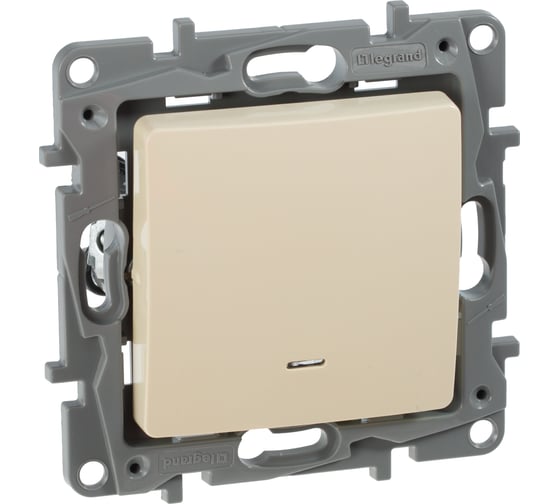 Изображение товара Выключатель Legrand одноклавишный с подсветкой/индикацией Legrand Etika 10А 250В безвинтовые зажимы слоновая кость 672303