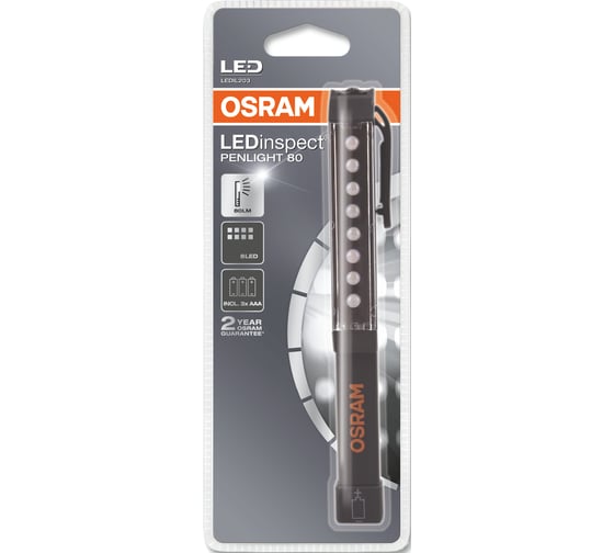 Изображение товара Фонарь Osram LEDINSPECT PENLIGHT IL203 BLACK магнитная 8 LED 3 ААА 1.8х16х2см LEDIL203
