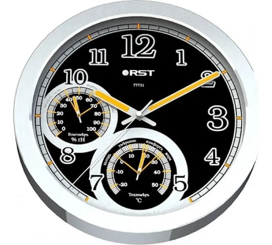 Изображение товара Светящиеся настенные метеочасы RST плавный ход, диаметр 25 см, сталь 7733