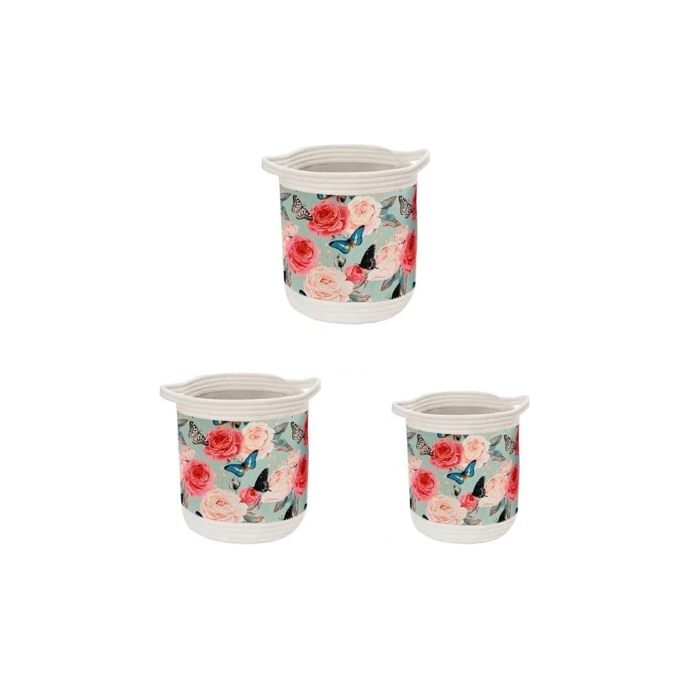 Изображение товара Набор корзин для хранения Homium 3 шт с рисунком пионы яркий дизайн