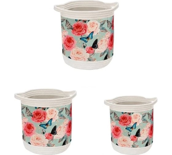 Изображение товара Набор корзин для хранения Homium 3 шт рисунок пионы set3storagepinkpion