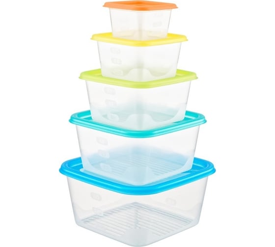 Изображение товара Набор квадратных емкостей для продуктов FunCook  Fusion 5шт (1,7л; 1,1л; 0,63л; 0,33л; 0,15л) FC1115