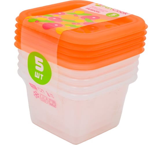 Изображение товара Набор квадратных емкостей для продуктов FunCook Fusion 0,15л-5шт FC1110