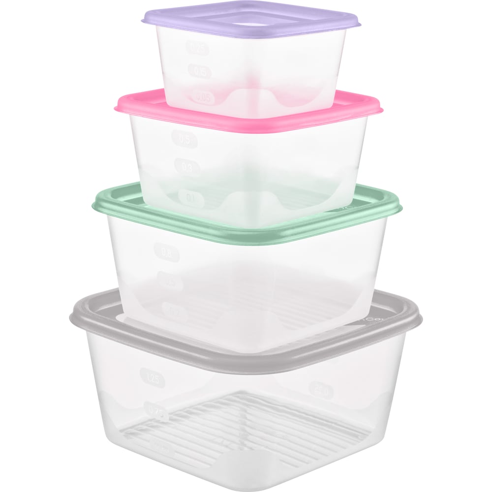 Изображение товара Набор квадратных емкостей для продуктов FunCook Fusion 4 шт 0,33-1,7 л