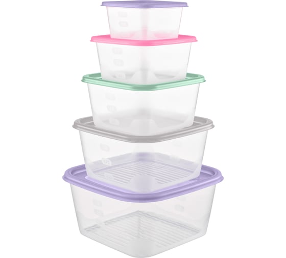 Изображение товара Набор емкостей Funcook для продуктов квадратных Фьюжн 5 шт (2,6 л; 1,7 л; 1,1 л; 0,63 л; 0,33 л) FC1114