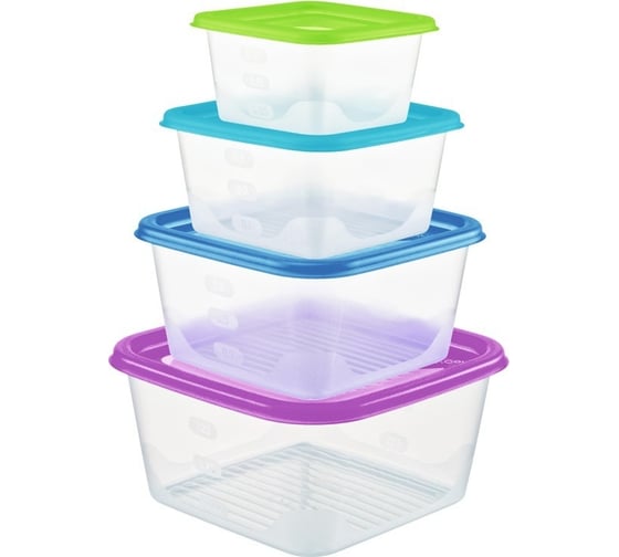 Изображение товара Набор квадратных емкостей для продуктов FunCook Fusion 4шт (2,6л; 1,7л; 1,1л; 0,63л) FC1116