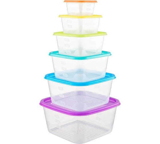 Изображение товара Набор квадратных емкостей для продуктов FunCook Fusion 6шт (2,6л; 1,7л; 1,1л; 0,63л; 0,33л; 0,15л) FC1113