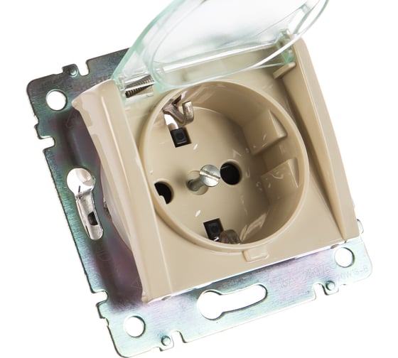 Изображение товара Розетка Legrand с заземлением IP44 Legrand Valena со шторками с защитной крышкой 16А 250В винтовые зажимы слоновая кость 774120