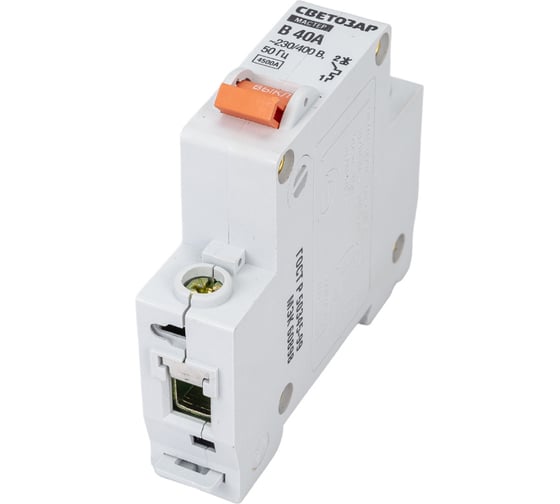 Изображение товара Автоматический выключатель Светозар 1-полюсный B тип расцепления 40 A 230/400 В 49050-40-B