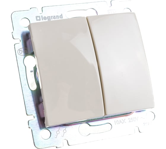 Изображение товара Переключатель Legrand двухклавишный Legrand Valena 10А 250В схема 6/2 безвинтовые зажимы слоновая кость 774308