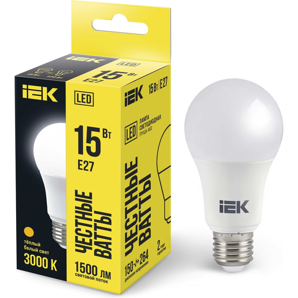Лампа IEK LED A60 шар 15 Вт 230 В 3000К E27 LLE-A60-15-230-30-E27