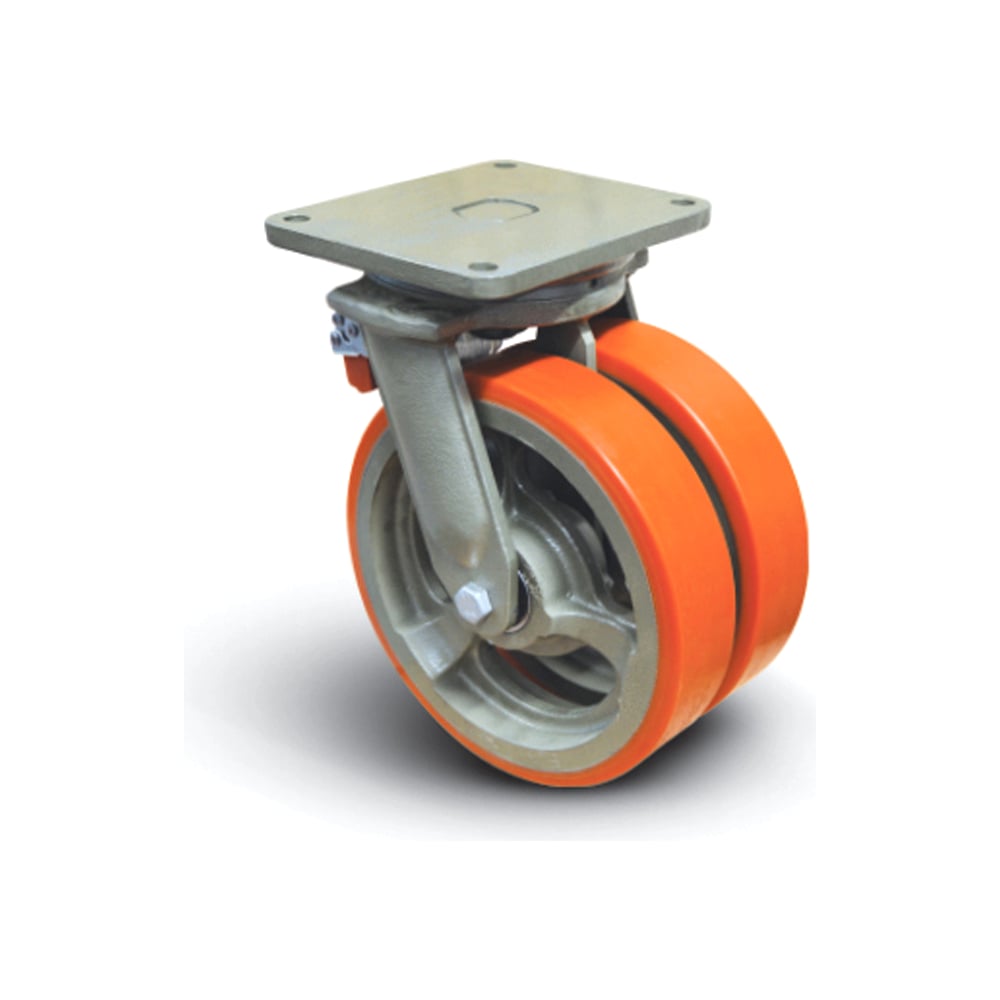 Изображение товара Колесо полиуретановое сдвоенное поворотное с тормозом 250 мм MFK-TORG EW01-VBP-250-F