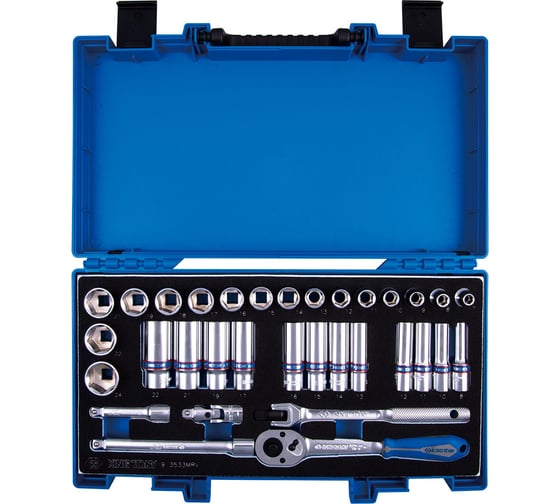 Изображение товара Набор торцевых головок с принадлежностями 3/8" KING TONY шестигранные, 7-24 мм, 33 предмета 3533MRV