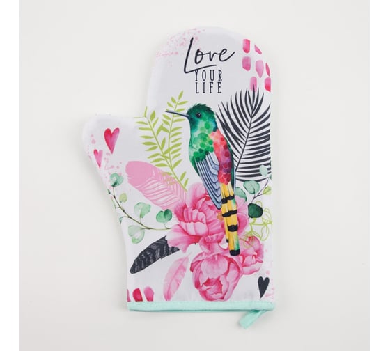 Изображение товара Варежка-прихватка Доляна Love your live 20x28 см, 35% х/л, 65% п/э, ватин 250 г/м2 4665432