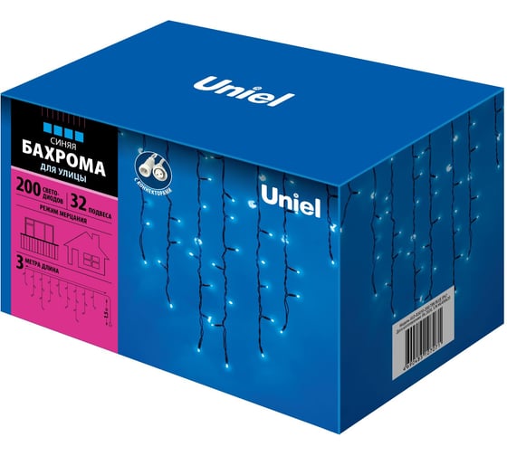 Изображение товара Светодиодная бахрома Uniel ULD-B3010-200/TBK BLUE IP67 с эффектом мерцания, 3м. UL-00003932