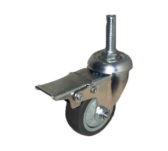 Изображение товара Колесо темно-серая мягкая гладкая резина крепление болтом М10 с тормозом SCTGB25-10 50 мм MFK-TORG 8064050М