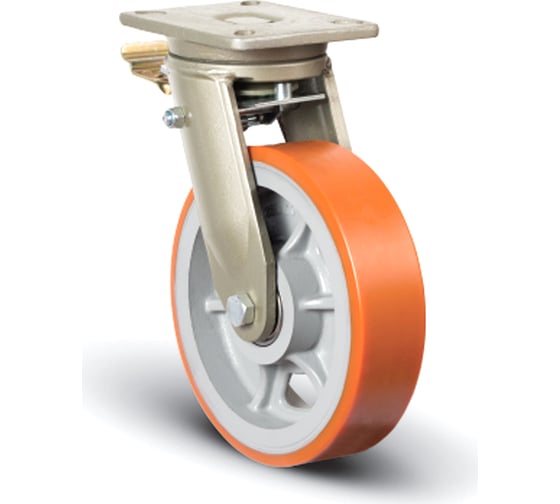 Изображение товара Колесо полиуретановое сверхмощное поворотное с тормозом 300 мм MFK-TORG EV01-VBP-300-F