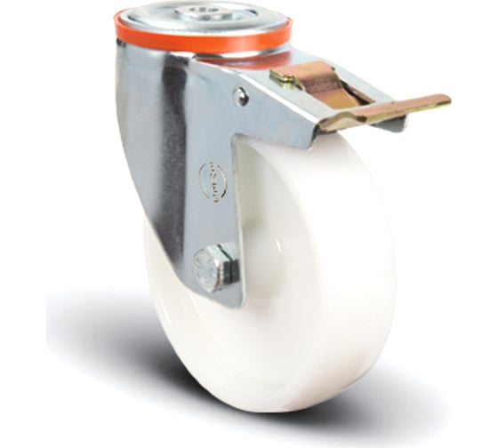 Изображение товара Колесо нейлоновое поворотное под болт М12 с тормозом 125 мм MFK-TORG EM04-ZKZ-125-F