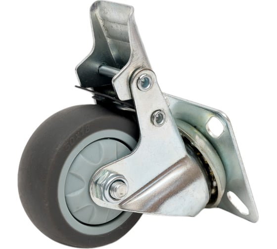 Изображение товара Колесо темно-серая мягкая гладкая резина поворотное с тормозом SCGB25 50 мм MFK-TORG 8054050М