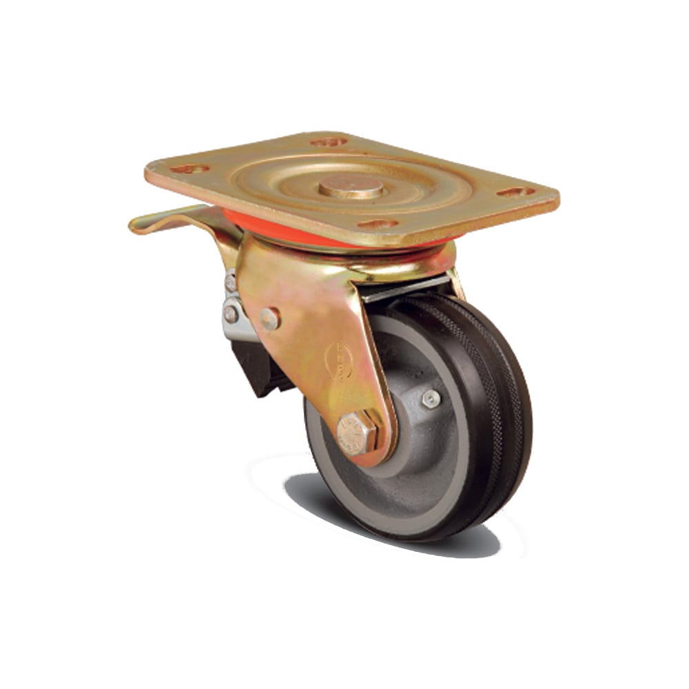 Изображение товара Колесо большегрузное обрезиненное поворотное с тормозом 80 мм MFK-TORG ED01 VBR 80 F