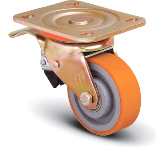 Изображение товара Колесо полиуретановое поворотное с тормозом 100 мм MFK-TORG ED01-VBP-100-F
