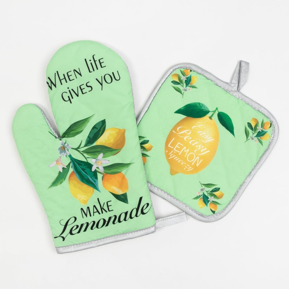Изображение товара Кухонный набор Доляна Lemon прихватка и рукавица яркий дизайн