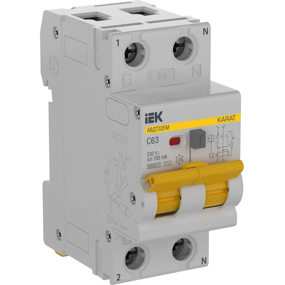 Изображение товара Автоматический выключатель дифференциального тока IEK KARAT АВДТ32ЕМ C63 100мА тип A