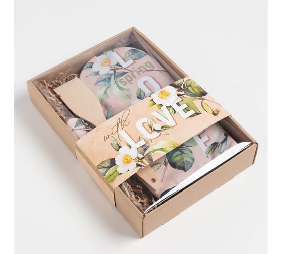 Изображение товара Кухонный набор Доляна Love, варежка-прихватка 20x28 см, лопатка деревянная 7090108