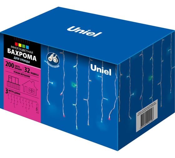 Изображение товара Светодиодная бахрома Uniel ULD-B3010-200/TWK MULTI IP67 с эффектом мерцания, 3м. UL-00002272
