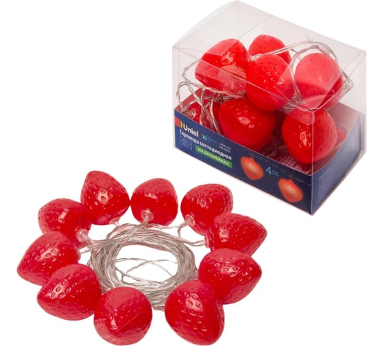 Изображение товара Светодиодная гирлянда Uniel ULD-S0400-010/STB/2AA RED IP20 STRAWBERRY на батарейках UL-00003394