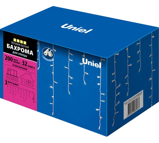 Изображение товара Светодиодная бахрома с эффектом мерцания Uniel ULD-B3010-200/TWK WARM WHITE, IP67, 3м 00001365