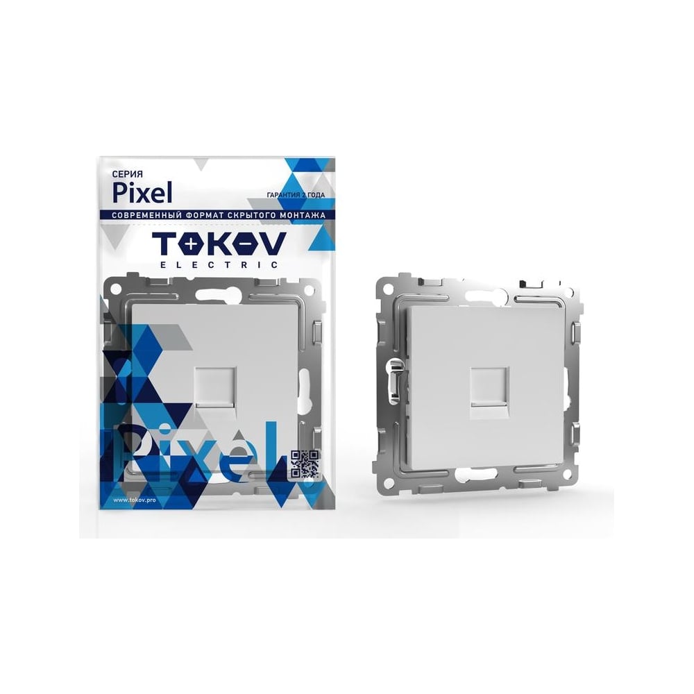 Изображение товара Розетка телефонная 1-местная TOKOV ELECTRIC СП Pixel RJ11 механизм бел. TKE-PX-RT1-C01