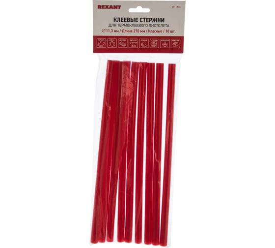 Изображение товара Клеевые стержни (10 шт; 11х270 мм; красные) REXANT 09-1274
