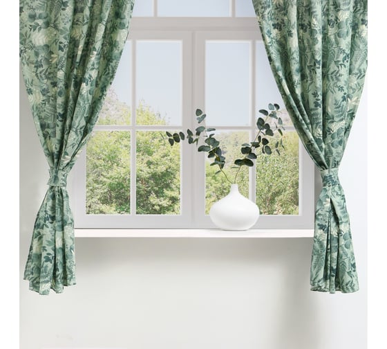 Изображение товара Шторы для кухни Доляна Лесная прохлада 146x180 см - 2 шт, подхваты - 2 шт, 50% хлопок, 50% полиэстер 9462704