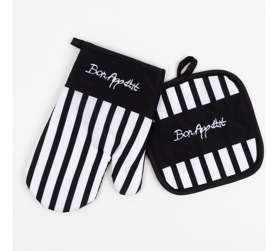 Изображение товара Кухонный набор Доляна "Bon appetit", прихватка 17х17 см, варежка-прихватка 26х16 см, 100% п/э 6491114