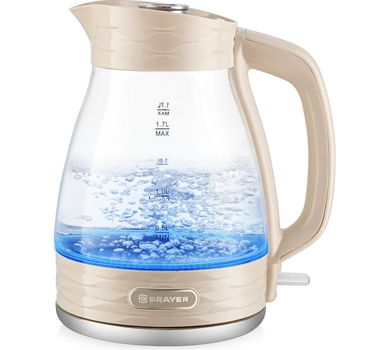 Изображение товара Чайник электрический BRAYER 1066BR 2200 Вт, 1,7 л, стеклянный корпус, автоотключение при закипании BR1066