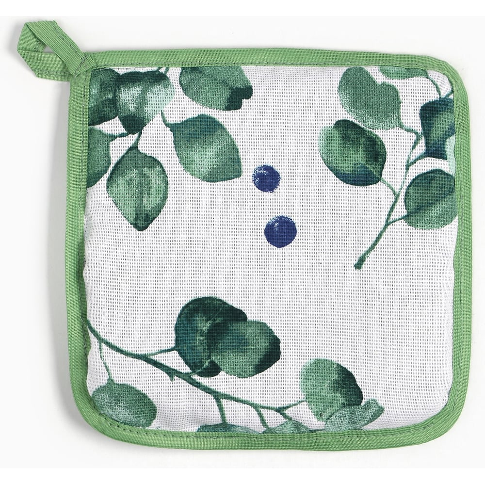Изображение товара Прихватка Доляна Eucalyptus 19x19 см 100% хлопок рогожка белая и зеленая